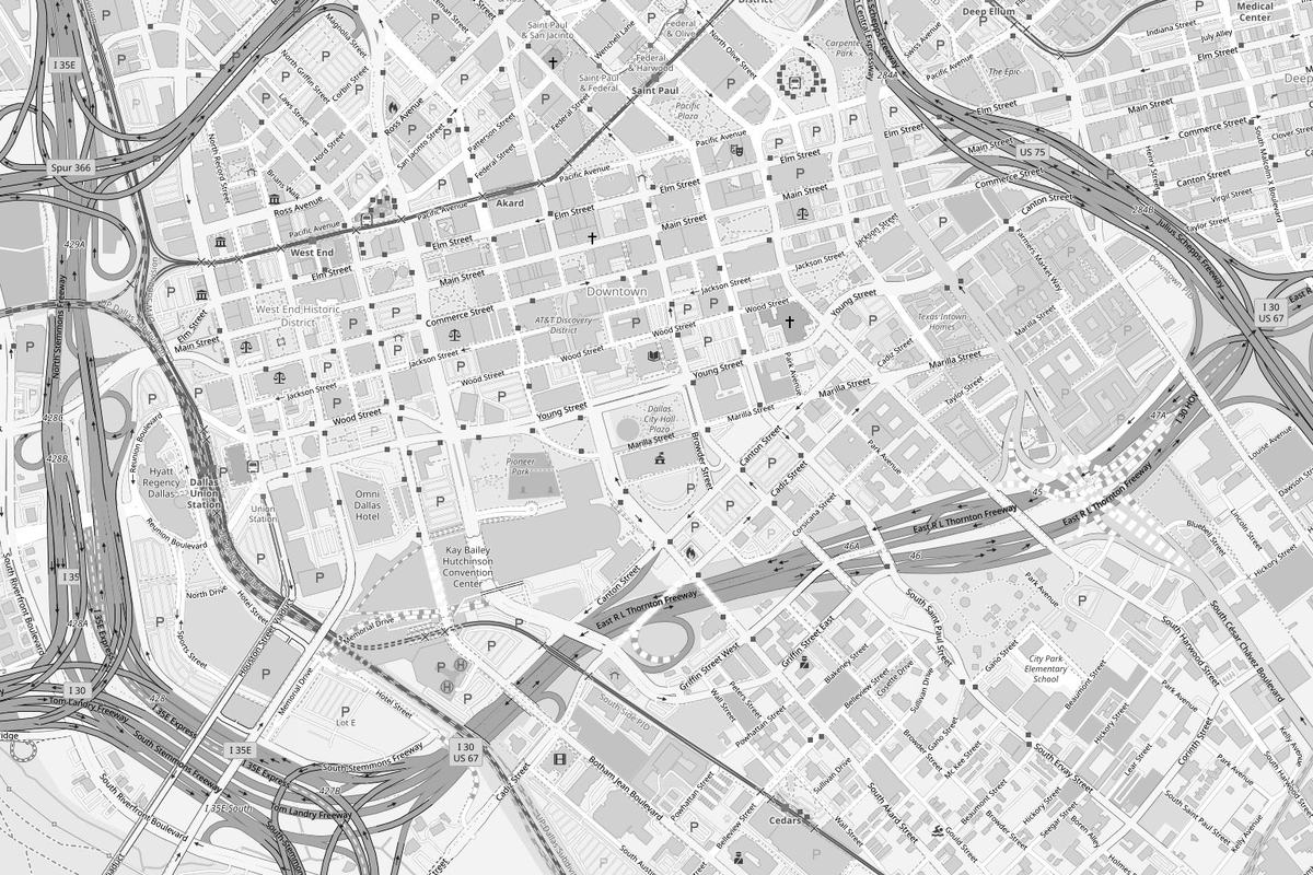 Street map of Dallas, TX